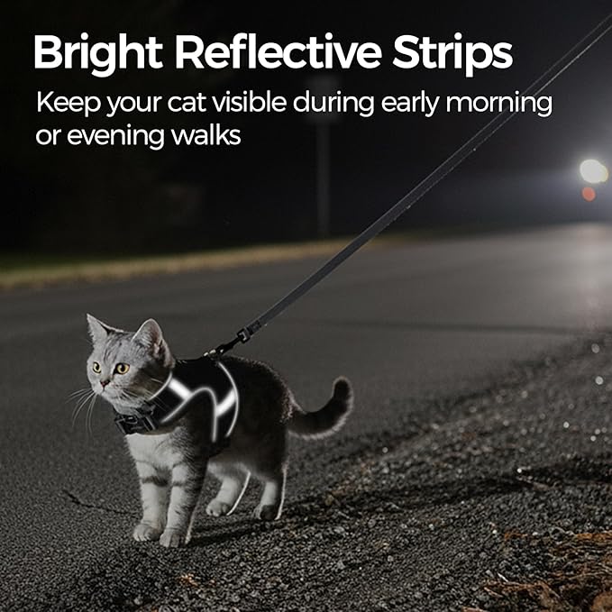 Cat Harness and Leash Escape Proof Kitten Harness Cat Leash for Walking Travel Service Cat Vest, Grey, X-Large