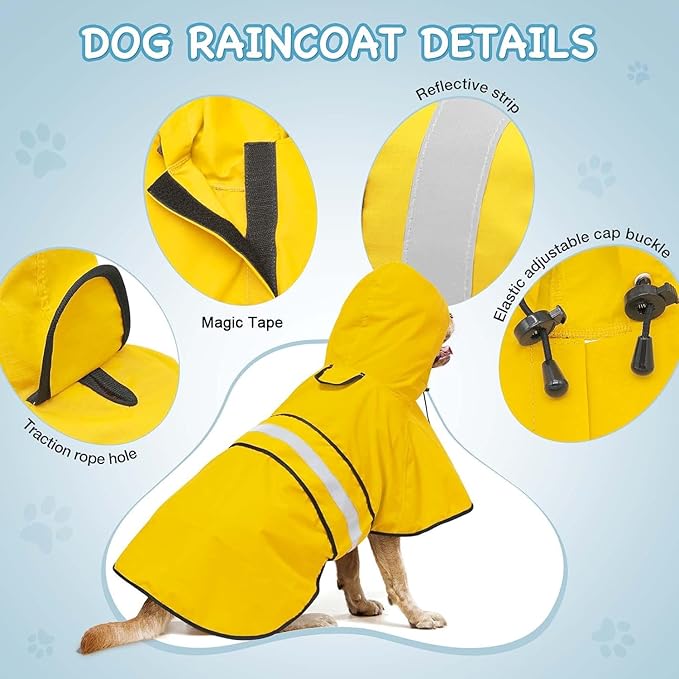 Dog Raincoat - Reflective Dog Rain Jacket with Hoodie Lightweight Waterproof Rain Coat for Small Medium Large Dogs (Medium, Yellow)
