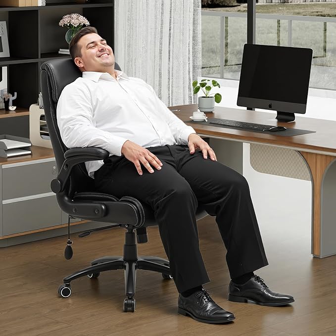 Heavy Duty High-Back Office Chair, Ergonomic Home Computer Chair with Lumbar Support & Tilt Lock, Big and Tall Executive Office Chairs for Work, Black, Set of 2