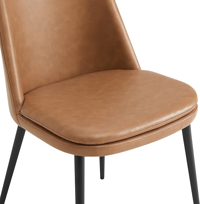 CHITA Mid-Century Padded Dining Chair, Modern Upholstered Faux Leather Dining Room Chair Set of 2 with Metal Legs,Saddle Brown