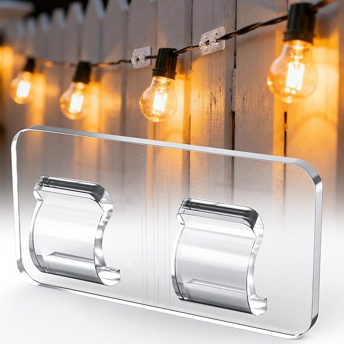 Light Clips Hooks for Outside String Lights, 30 Pcs Adhesive No Drill Light Hangers - Outdoor Patio Balcony Decor Fence - Rope Led Light Strip Christmas Decor Hooks