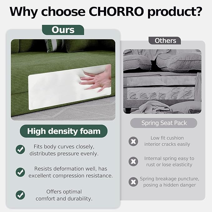 59''Convertible Sleeper Sofa Bed,Compressed Floor Boneless Couch,Modular Modern Corduroy Sofa for Living Room Bedroom -with Fixed-Shape Frame and Support Armrest,Easy Assembly(Green)