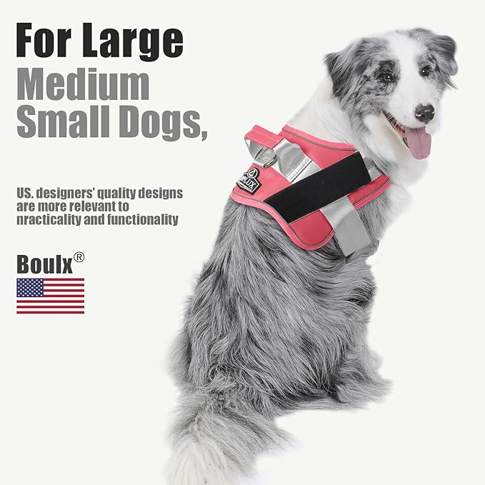 Bolux Dog Harness, No-Pull Reflective Dog Vest, Breathable Adjustable Pet Harness with Handle for Outdoor Walking - No More Pulling, Tugging or Choking (Red, XS)