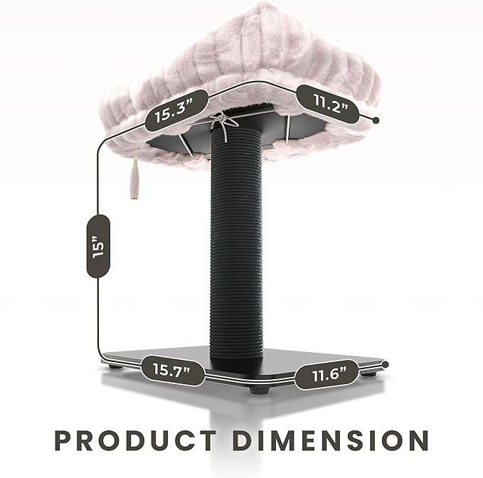 Modern Scratching Post for Indoor Cats - 15” High Cat Scratching Post with Bed Breeds - 15.7” x 11.6” Removable & Washable Cushion (Black Post with Pink Bed)