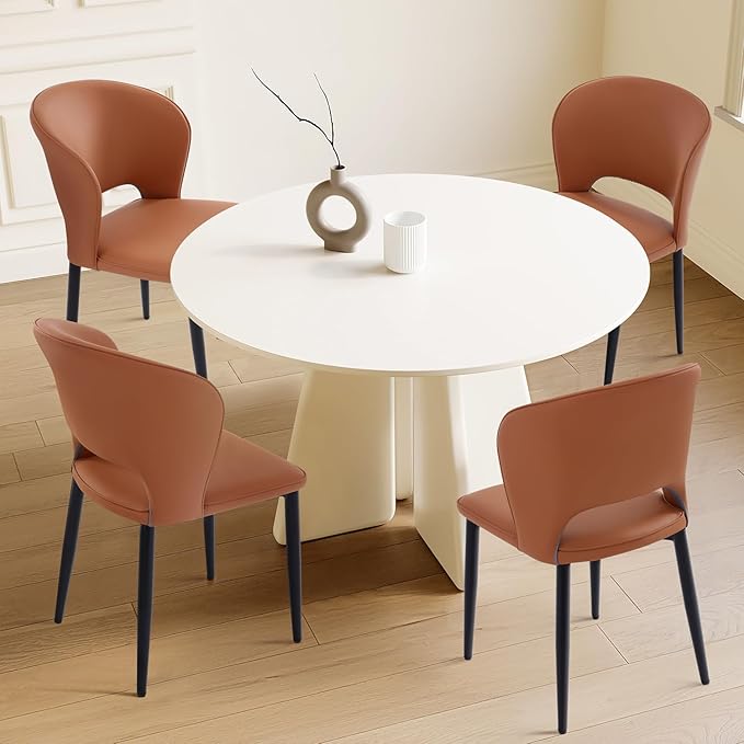 Homcosan Dining Chairs Set of 4, Modern Kitchen Chairs with Cross Structure & Exquisite Piping Design, Easy Assembly, Faux Leather Dining Room Chairs for Living Room Lounge, Bedroom, Brown