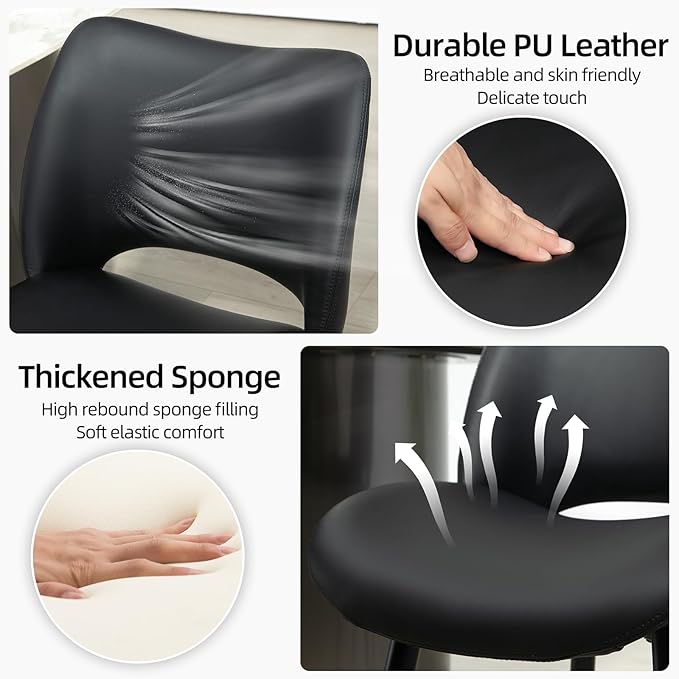 Modern Upholstered Dining Chairs Set of 2 Accent Dinner Chair with Pu Faux Leather and Middle Curved Back for Kitchen Living Room Bedroom (Black)