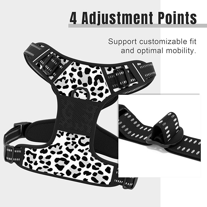 Rnivvi No Pull Dog Harness, Cute Leopard Reflective X-Small Sized Puppy Harness, Adjustable Soft Padded Vest for Small Dogs, Cats, Heavy Duty Pet Vest with Easy Control Handle for Walking, White