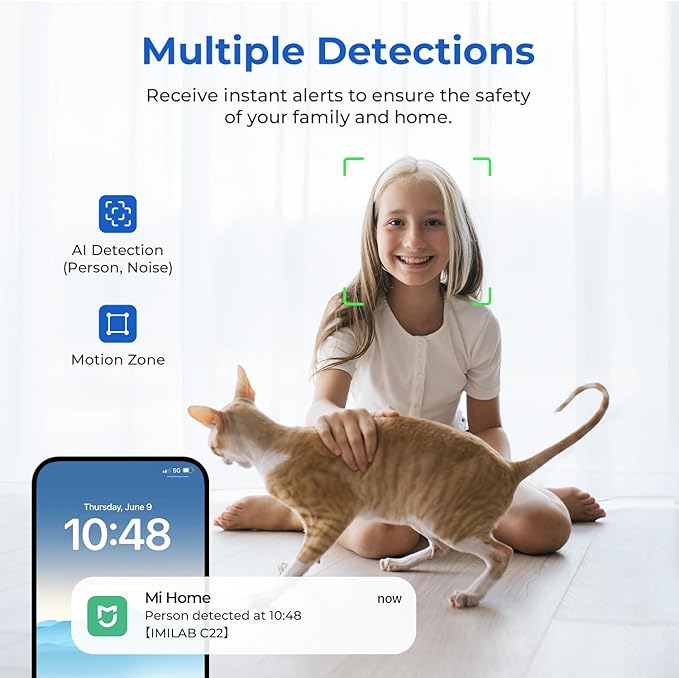 IMILAB C22 3K Security Indoor Camera - 360° View Home Camera with Color Night Vision for Baby/Pet Monitor, Plug-in 2.4Ghz WiFi 6 Inside Cam, 2-Way Audio, AI Detection, Local/Cloud Storage(White)