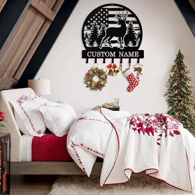 Personalized Deer Key Holder Wall Mount, Custom Metal Keys Hanger for Wall with Name, Custom Key Rack Holder with Hooks for Home, Entryway, Front Door, Living Room, Kitchen, Bathroom