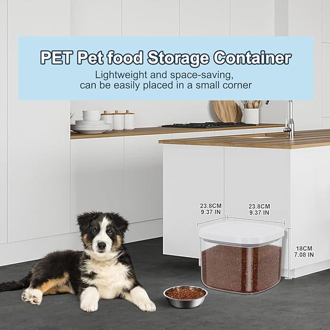 5-8 Lbs/5.28Qt Airtight Dog Cat Food Storage Container and Pet Storage Bin BPA-Free, PET Clear Stackable Dog Treat Containers Measuring Scoop Suitable for Dogs Food, Cats Food and Other Dry-Medium 5L