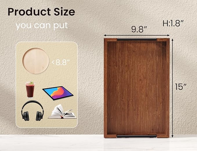 Bamboo Serving Tray with Metal Handles,15x10in Ottoman Decorative Trays Platter for Coffee Table,Living Room,Bar,Party,Medium(Brown)