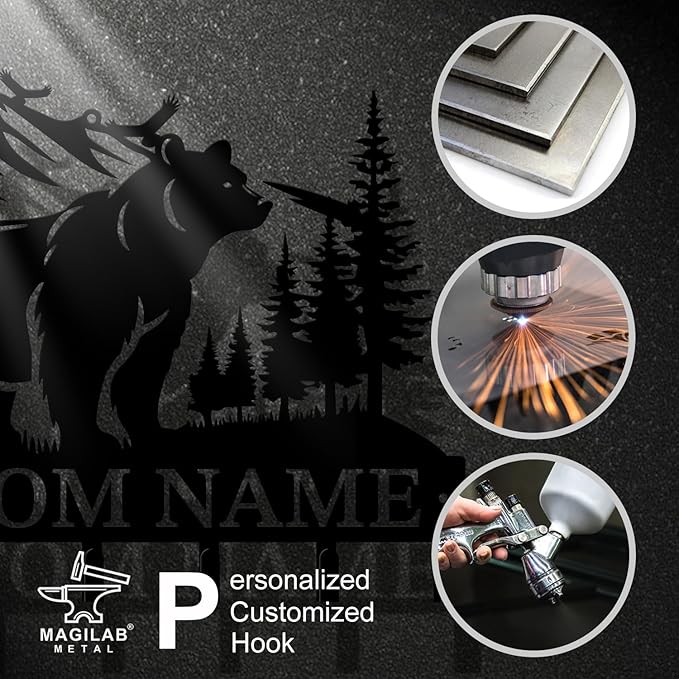 Personalized Custom Name Bear Key Wall Hooks,Metal Bear Keys Clothes Hooks,Metal Bear Wall Home Storage Decorative,For Front Door, Hallway, Kitchen, Bedroom,Keys,Hats (Style D)