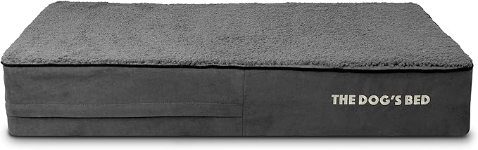 The Dog’s Bed Orthopedic Memory Foam Dog Bed, Large Grey Plush 40x25, Pain Relief for Arthritis, Hip & Elbow Dysplasia, Post Surgery, Lameness, Supportive, Calming, Waterproof Washable Cover