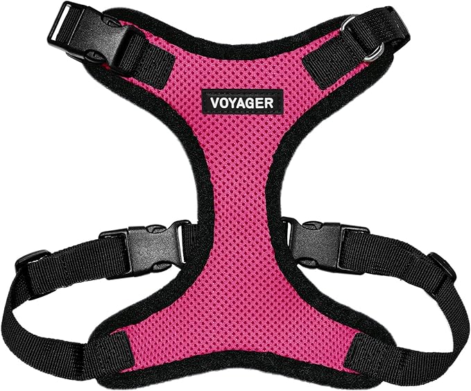 Voyager Step-in Pet Harness - All Weather Mesh, Adjustable Step in Harness for Cats and Dogs by Best Pet Supplies - Fuchsia/Black Trim, L