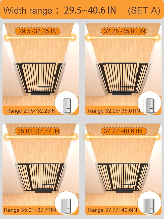 55.11" Extra Tall Pet Gate With Small Cat Door - 29.5-40.6 Wide, No Drilling Pressure Mount Kit for Cats and Dogs, Indoor Doorways, Living Room, Bedroom - Black