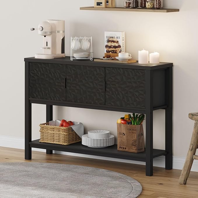 FATORRI Console Sofa Table, Entryway Table with Storage, Modern Foyer Tables with Doors for Hallway Dining Living Room (47.24 Inch Wide, Black)