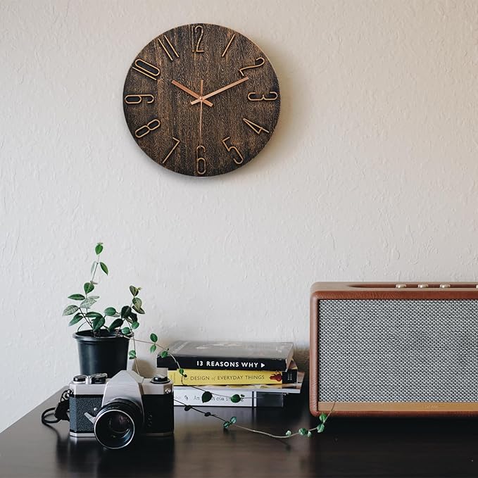 Wall Clock, Silent Clock, Wall Clocks Battery Operated, 12 inch Modern Wall Clock, Suitable for Offices, Living Rooms, Kitchens, Homes, Schools (Brown)