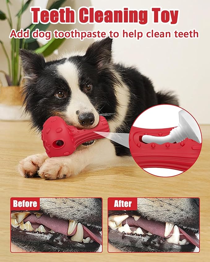 Dog Chew Toys for Aggressive Chewers, Rubber Treat Dispensing Stimulation Toy to Keep Them Busy, Durable Interactive Enrichment Puzzle Toy for Medium Large Breed Dogs