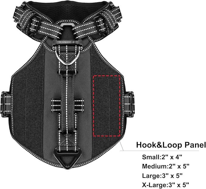 ICEFANG GN8 Tactical Dog Harness with 4X Metal Buckles for Medium Sized Dogs,Reflective in Training Walking K9 Vest,No-Pull Front Leash Clip,Adjustable Pet Harness (Black, Medium (Pack of 1))