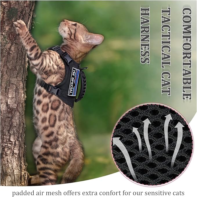 Tactical Cat Harness for Walking Escape Proof,Adjustable Pet Vest Harness,Soft Mesh Padding Large Cat,Small Dog with Quick-Release Buckle and Rubber Handle