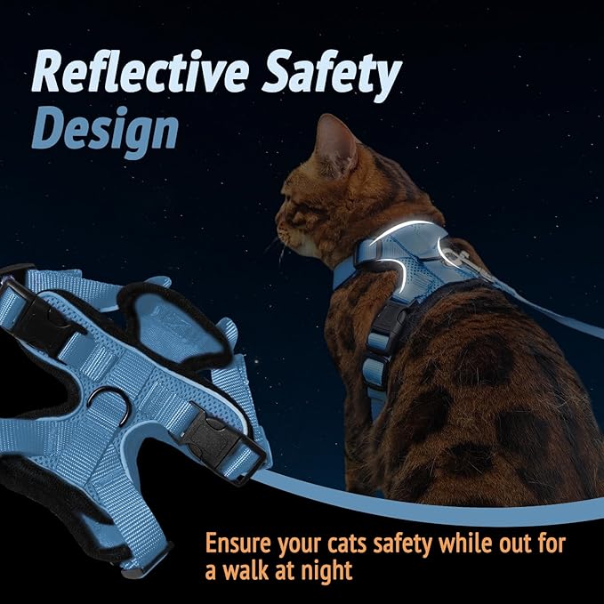 Cat Harness and Leash Set,Escape Proof Adjustable Cat Harness,Soft and Breathable Kitten Harness and Leash with Reflective Strips for Walking and Traveling (Pink, X-Small(3.3-8.9lb))
