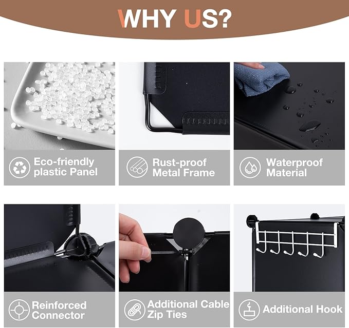 Neprock Closet Organizer, 6 Cube Closet Organizers and Storage, Portable Closet Storage Shelves, Clothes Storage Organizer Bookcases for Kids, Closet, Bedroom, Bathroom,Office(Black)