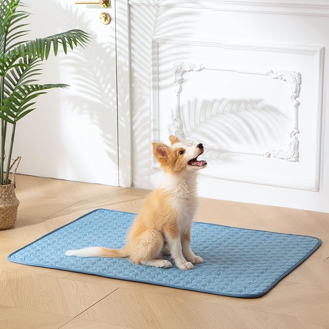 Soulbond Cooling Mat for Large Dogs - 25" x 35" Washable Cooling Mat for Cats, QMAX>0.3, Anti-Slip Bottom, Portable Summer Cool Puppy Bed Pad for Outdoor/Indoor/Cars/Travel Use, Ocean Blue