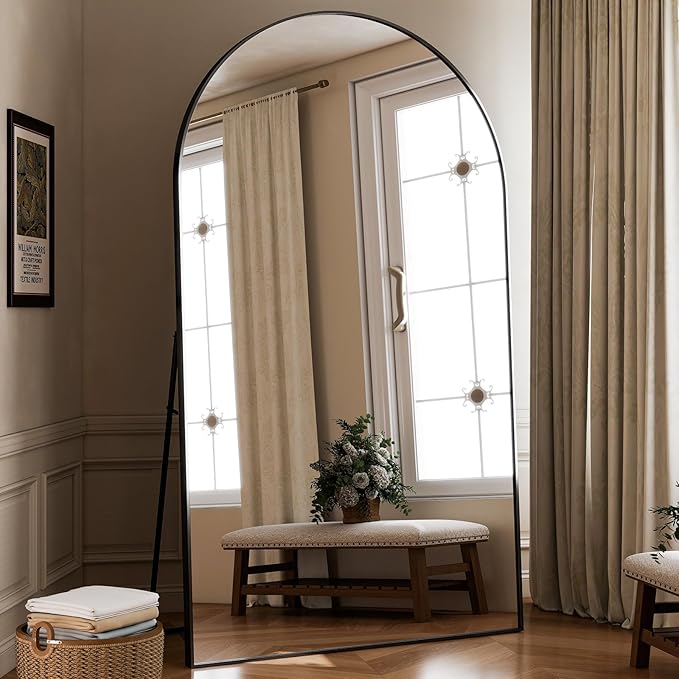 HARRITPURE 86x46 inch Full Length Mirror - Oversized Arched Mirror Aluminum Frame Full Body Floor Mirror with Stand for Living Room,Bedroom,Cloakroom,Black