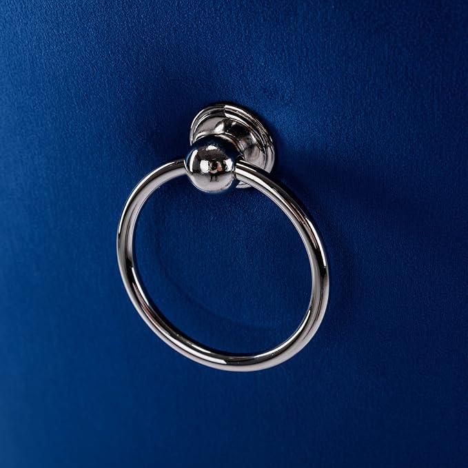 Goujxcy 5 Piece Glass Dining Table Set Modern Glass Dining Table Set for 4, 51" Rectangular Kitchen Table and 4 Velvet Upholstered Chairs for Kitchen Dining Room, Silver Table & Blue Chair