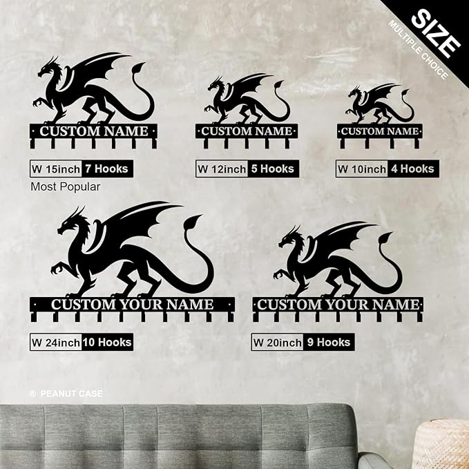 Personalized Evil Dragons Keys Hooks,Custom Name Metal Dragons Art Keys Hooks,Metal Dragons Lover Wall Home Storage Decorative Keys Hooks,Key Holder Hooks for Wall (Style E)