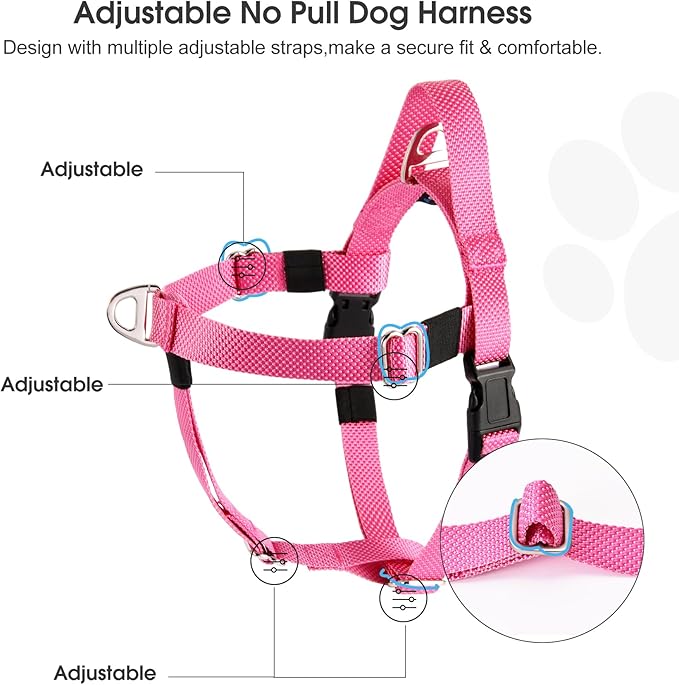 Annchwool Adjustable Dog Harness-Lightweight No Pull Dog Harness with Handle for Small & Medium and Large Dogs-Front Clip Easy for Walking Vest Harness(Pink,XL)