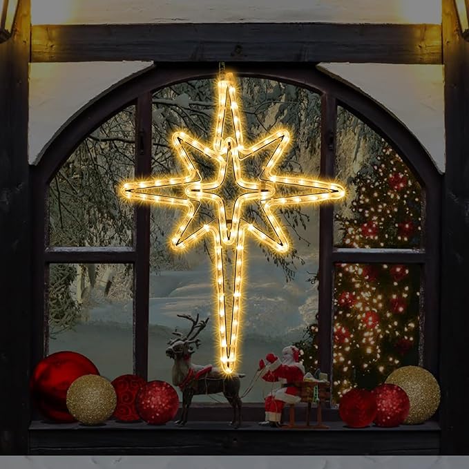22" Star of Bethlehem Light Christmas Tree Lights,8 Lighting Modes,Metal Frame Waterproof 96 LEDs Warm Yellowish Lights for Christmas New Year Home Party Decoration