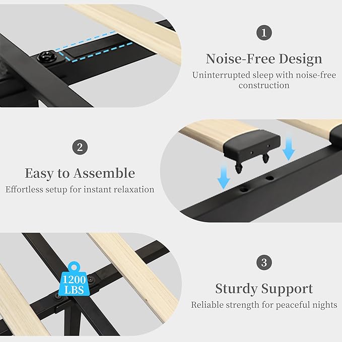 King Led Bed Frame with 2 Drawers, Heavy Duty King Size Platform Bed with Storage, Upholstered Bed Frames with Adjustable Headboard, Solid Support, No Box Spring Needed, Easy Assembly, PU Black