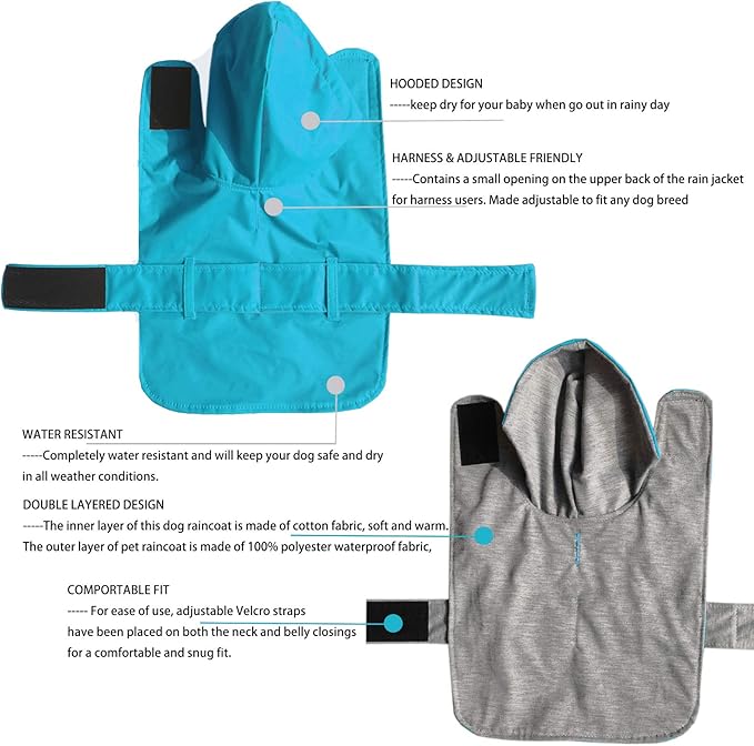 LeerKing Raincoat for Dogs - Hooded with Leash Hole, Waterproof Double Layer Coat Jacket with Lining, 10 Sizes for Small Medium and Large Dogs,Blue,XXL