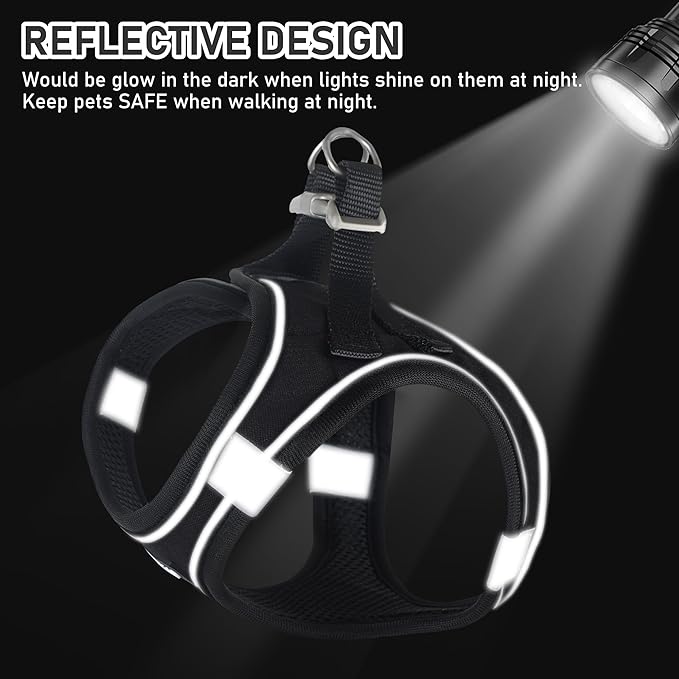 GAMUDA Small Dog Harness Collar and Leash Set, Step in No Chock No Pull Linen Fabric Soft Mesh Dog Vest Harnesses Reflective for Dogs Puppy Cats Kitten Rabbit (Black, XL)