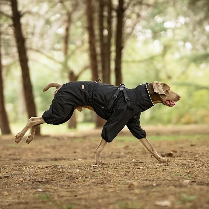 Dog Raincoat with Harness for Medium and Large Dogs, Adjustable Waterproof Dog Rain Jacket,Reflective Rainproof Puppy 4 Legs Raincoat-Black,5XL