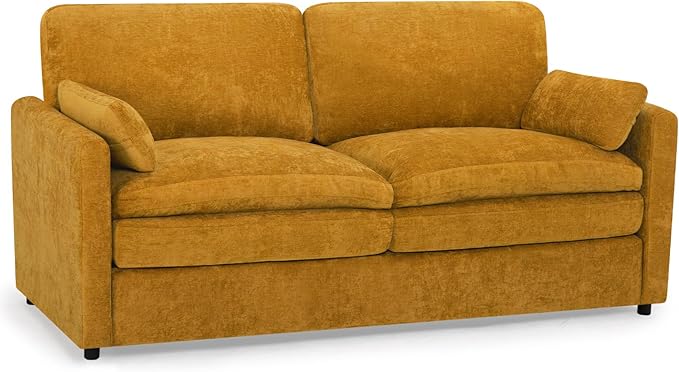 69” Chenille Loveseat Sofa w/Arm Pillows, Upholstered 2-Seater Sofa w/Comfortable Back Cushions, Modern 2 Seats Couch w/High-Density Foam for Living Room, Apartment, Office, Yellow