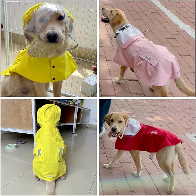 Dog Raincoat Waterproof Rain Poncho with Hoodie, High Reflective Adjustable Pet Rain Jacket with Leash Hole for Small Medium and Large Dogs (Fluorescent Green, X-Large)