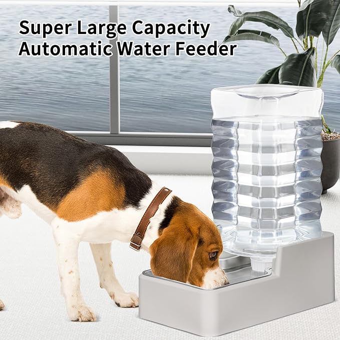 RIZZARI Stainless Steel Pet Water Feeder: 9L Automatic Leak-Proof Gravity Dispenser for Cats Dogs Indoor Outdoor Use(Beige Without Filter,9L)