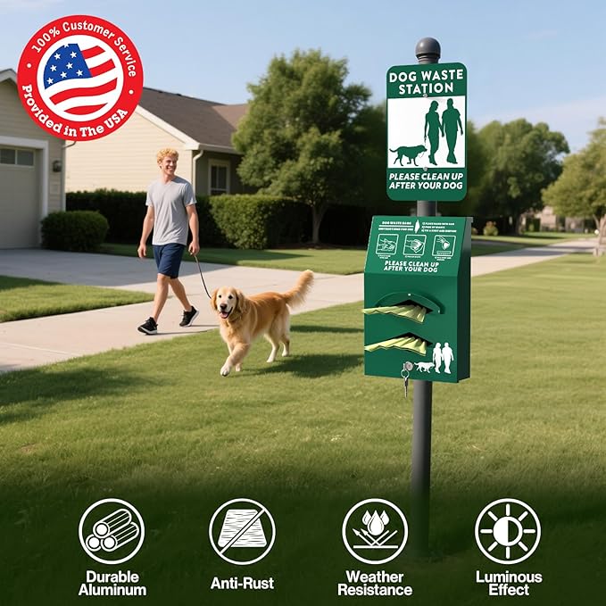Aluminum Outdoor Dog Bag Dispenser with Pick Up After Your Dog Sign - Wall Mounted Poop Bag Dispenser for Pet Waste -Included Lock and Mounting Hardware