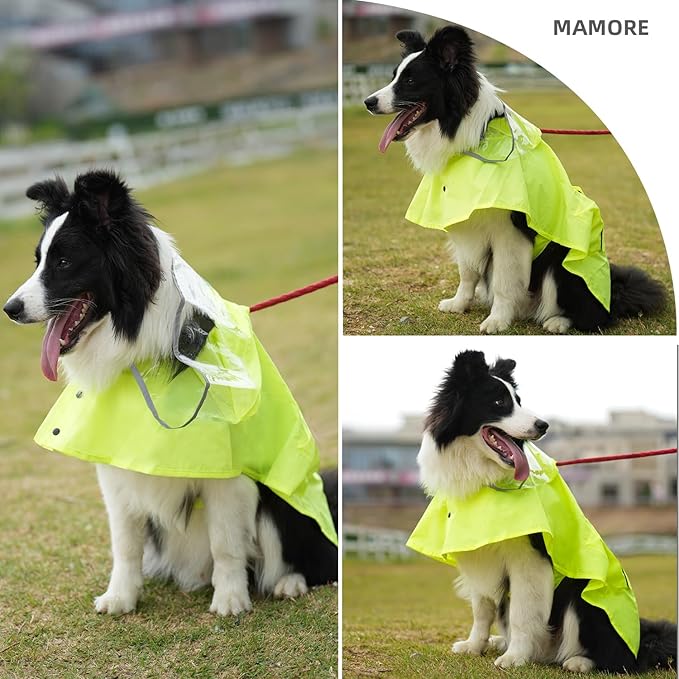 Dog Raincoat Waterproof Rain Poncho with Hoodie, High Reflective Adjustable Pet Rain Jacket with Leash Hole for Small Medium and Large Dogs (Fluorescent Green, X-Large)