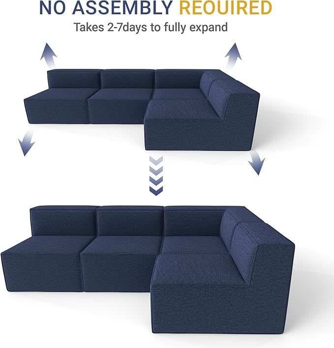97" Sectional Compressed Sofa Modular Couches,High-Density Foam No Assembly Required,3-Piece(1xCorner 3xArmless) for Living Room, Chenille Blue