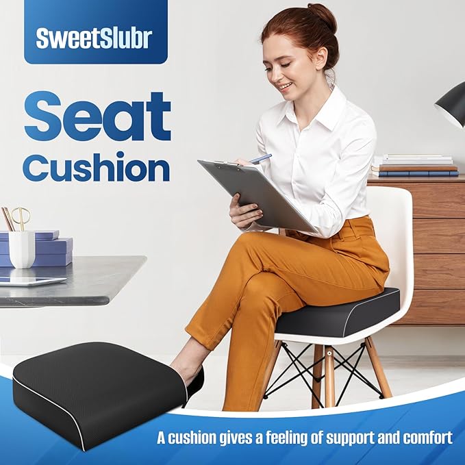 Seat Cushion for Tailbone Pain Relief, Office Chair Cushion, Memory Foam Large Chair Cushion with Non-Slip Cover for Soft Support at Office Chair, Car Seat, Airplane Black/XLarge