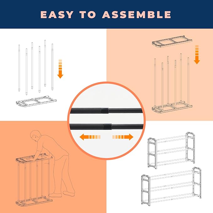Happhom 3-Tier Expandable Shoe Organizer - Space Saver Shoe Shelf with Smart Design for Closet, Entryway and Small Spaces, Dark Grey (CSR-01)