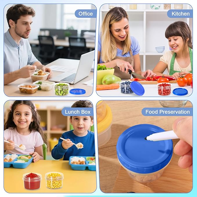 24 Pcs 8 oz Plastic Containers with Screw Lids, Reusable Clear Food Storage Containers with Pen and Brush for Snack Salad Fruit, Freezer Storage Containers, Microwave & Dishwasher Safe