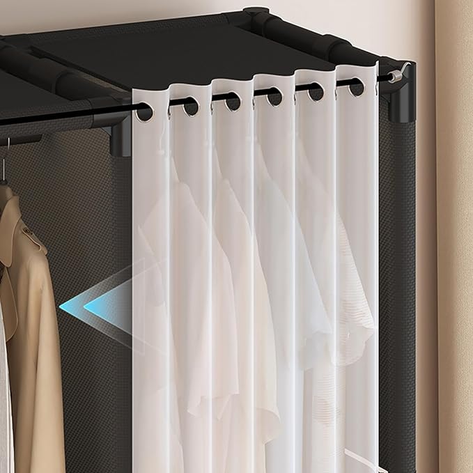 Portable Closet,Portable Closets for Hanging Clothes,Japanese Style Garment Rack with 3 Hanging Rods,9 Storage Shelves,56.2" L x 17.7" W x 65.1" H,White