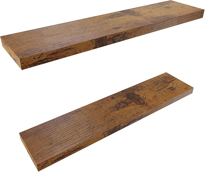 Colima Bathroom Floating Shelves for Wall, 36" Floating Wall Mounted Shelf, Rustic Wood Storage Display Shelves for Home Organization, Bathroom, Kitchen, Living Room (Set of 2, Rustic Brown)