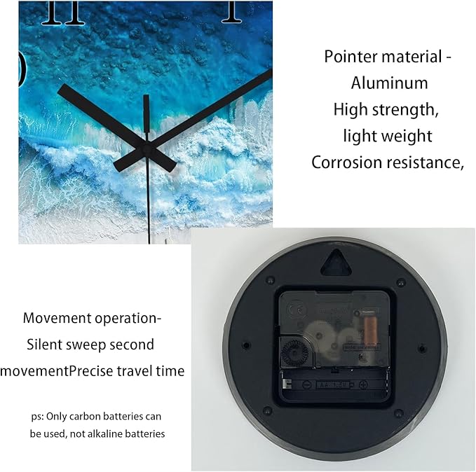 XNM Beach Small Wall Clocks Battery Operated 12 Inch Blue Round Costal Wall Clock for Kitchen Quiet Wall Clock Modern