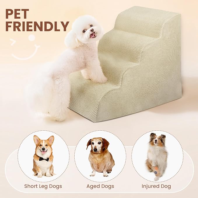 Dog Stairs for Small Dogs, High Density Foam Dog Steps, Extra Wide Non-Slip Pet Ramp for High Beds Or Couch, Soft Doggie Ladder for Dogs Injured, Older Pets, Small Cats