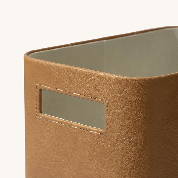 La Jolie Maison Storage Baskets for Organizing, 2 Pack, Storage Cube Boxes Luxury Brown Vegan Leather for Closet Shelf Cabinet Bookcase Camel